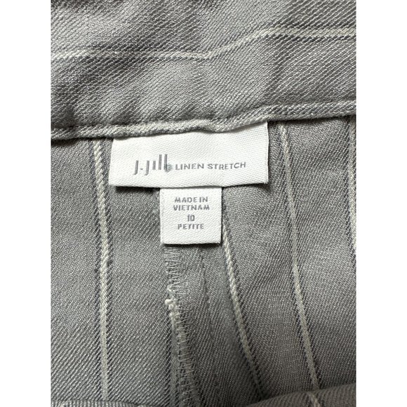 J. Jill Linen Stretch Dress Pants Womens Size 10P Wide Leg Grey Silver Stripes - Picture 9 of 16